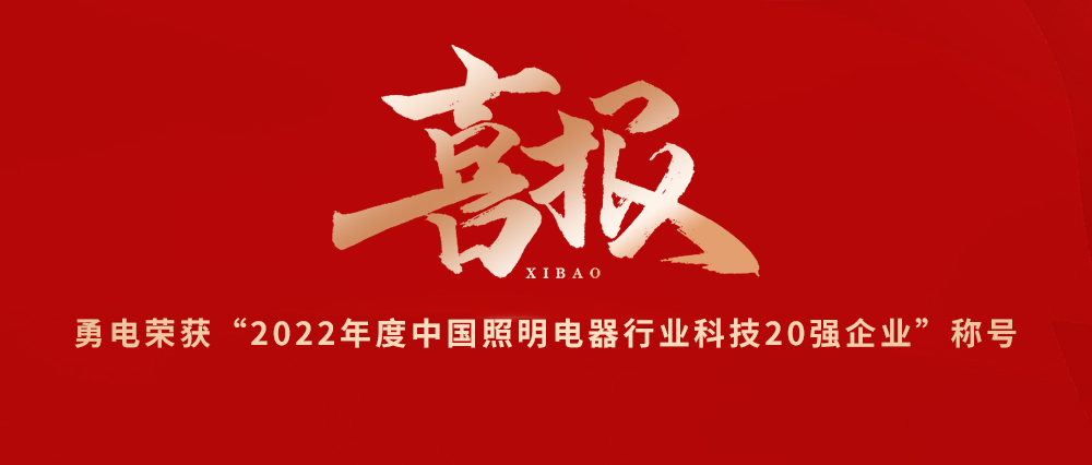 喜報！勇電榮獲“2022年度中國照明電器行業(yè)科技20強企業(yè)”稱號